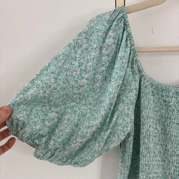 Cottagecore Summer Midi Dress Médium Puff Sleeve Smocked Floral Prarie Garden - Picture 5 of 12